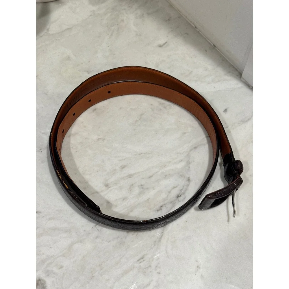 Lauren Ralph Lauren Belt Womens L Brown Croc Embossed Italian Leather Classic